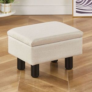 Modern Accent Linen Footrest Storage Ottoman Solid Wood Legs Step <b>Stool</b> <b>Seat</b> for Couch Living Room - Product Image 1
