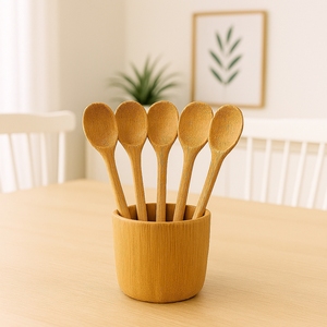 Eco-Friendly Handmade Natural Bamboo Wooden Spoon 6-Piece <b>Set</b> for Home Kitchen Cooking Dishwasher <b>Microwave</b> & Oven Safe - Product Image 5