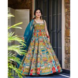 Vestido Anarkali Floral de Diseñador Elegante y Dupatta para Fiesta, Talla XS - Product Image 2
