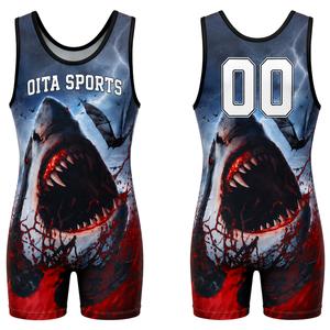 Men Navy Blue Red Sublimated Wrestling Singlet Polyester <b>Athletic</b> Sports Uniform Sleeveless Competition Training Match Wear - Product Image 1