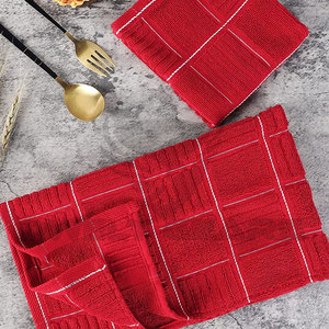 <b>Red</b> Cotton <b>Towel</b> Set Rectangular Woven Solid Color Pla in Home Use - Product Image 2