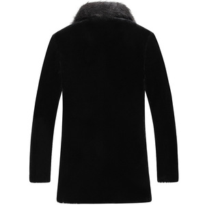 Men's Winter Wool Blend <b>Coat</b> <b>With</b> Faux <b>Fur</b> Collar And <b>Leather</b> Trim Full Sleeve Windproof Jacket - Product Image 2