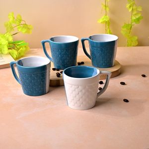 Cozy Blue-White Pearl Fish Scaled <b>Tea</b> <b>Cup</b> Set of 6 Durable BPA Certified Espresso Drinkware with <b>Saucers</b> - Product Image 4