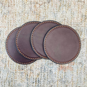 Luxury Genuine Leather Coasters <b>Set</b> for Executive Office <b>Desk</b> Custom Logo Cowhide Cup Pad Tableware Supply GLC-0019 - Product Image 5