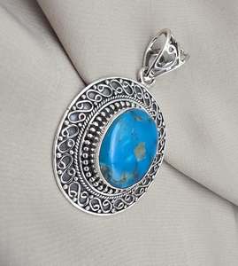 Colgante de Plata de Ley 925 con Turquesa Americana, Cabujón Ovalado, Joyería Artesanal con Piedras Preciosas - Product Image 4