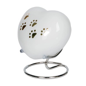 White Heart Shaped <b>Pet</b> <b>Urn</b> with Paw Print Design Keepsake <b>Urn</b> for <b>Pet</b> Ashes With Stand & Free Velvet Box - Product Image 5
