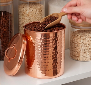 Recipiente grande de aluminio martillado con acabado en cobre para una organización elegante en la cocina, uso en la mesa y almacenamiento. - Product Image 5
