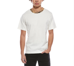 Camiseta de Algodón 100% con Ribete a Cuadros y Logotipo Personalizado al por Mayor para Hombre - Product Image 3