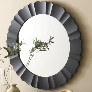 Miroir mural rond en bois avec cadre, design moderne, finition noire, pour dressing, salon, chambre, couloir - Product Image 1