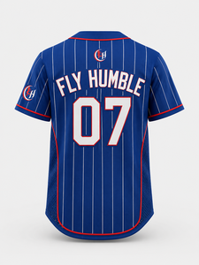 Camiseta de Béisbol Fly Humble para Hombre, Blanca con Rayas, Manga Larga, 10 Tackle Twill, Bordada, Transpirable, Corte Regular, Antibacteriana - Product Image 1