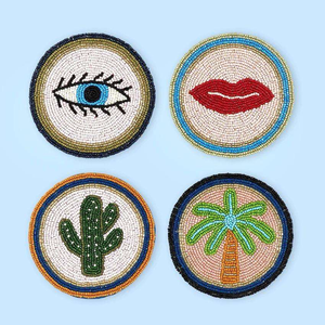 Embroidered <b>Coaster</b> Handmade Elegance <b>beaded</b> <b>coasters</b> Classic <b>Beaded</b> Style at Wholesale Rate - Product Image 3