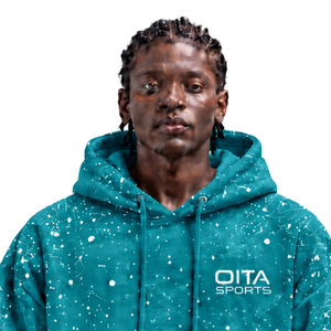 Sudadera con Capucha Oversize para Hombre, Estampado Moteado Azul Turquesa, Forro Polar Grueso, Estilo Urbano, con Cordón Ajustable - Product Image 3