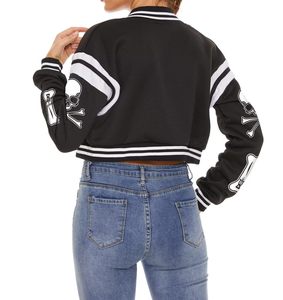 Women <b>Vintage</b> Cropped Varsity Jacket Bright Letter Print <b>Button</b> Down Bomber OEM Custom Bulk - Product Image 4