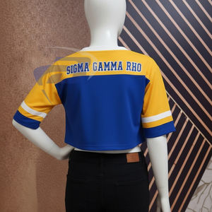 Camiseta Corta sigma gamma rho con 1922 y Letras Griegas en Azul Rey y Amarillo, Blusas Elegantes y Cómodas para Mujer - Product Image 2