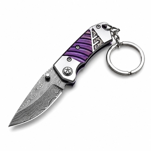 Couteau porte-clés artisanal de Damas, mini couteau pliant léger, lame de poche, style artisanal, outil utilitaire d'extérieur - Product Image 1
