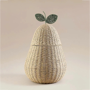 Cesta Decorativa en Forma de Pera con Detalle de Hoja, Hecha de Cuerda de Papel, Diseño Único Inspirado en Frutas, Decoración para el Hogar, Cesta de Almacenamiento para Cuarto de Niños - Product Image 1