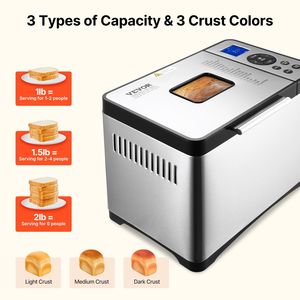 19-in-1 Automatic Bread <b>Maker</b> 2LB <b>Dough</b> <b>Machine</b> with Nonstick Ceramic Pan Gluten-Free & Whole Wheat Bread M Setting - Product Image 3