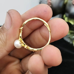 Freshwater Pearl American Diamond leaf Floral <b>Adjustable</b> <b>Ring</b> Free Size Open Band Pearl Jewelry <b>Ring</b> Resizable Supplier - Product Image 3
