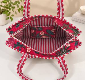 Ganpati Enterprises Women's Velvet Red Floral Print <b>Canvas</b> <b>Tote</b> Bag Bohemian Vintage Lady Fashion Travel All Seasons - Product Image 3