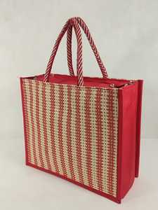 Sac fourre-tout en jute tissé rouge, réutilisable, pour les courses, avec logo personnalisé, style ethnique, sac cadeau - Product Image 2