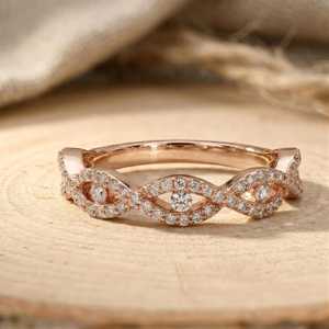 Anillo de Compromiso con Diamante Cultivado en Laboratorio, Corte Redondo, Certificado IGI, 0.43ct, Banda Trenzada Clásica, Oro Sólido de 10K, 14K, 18K, Color E, VVS - Product Image 2
