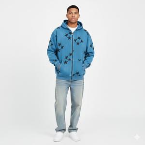 Sudadera con capucha de estilo urbano personalizado, de tejido grueso, con estampado serigrafiado en relieve, bordada, con hombros caídos, estilo vintage y lavado ácido. - Product Image 3