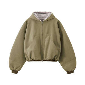 Sudadera con Capucha Extra Grande de Forro Polar, Manga Murciélago, Largo Recortado, Unisex, Invierno, Color Sólido, Diseño con Bolsillo Frontal con Cremallera - Product Image 3