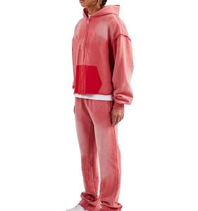 Custom Women's Acid Washed Heavyweight Sweatsuits 100% Cotton Windproof Oversized Hoodies and <b>Sweatpants</b> <b>Sets</b> embroidery logo - Product Image 5