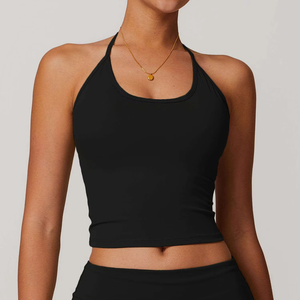 Top Corto Halter de Color Sólido para Mujer, Transpirable, Estilo Deportivo, Tejido de Spandex y Poliéster - Product Image 2