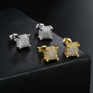 14K White Gold Lab Grown Diamonds Hip Hop Stud <b>Earrings</b> Iced 3D Square Cube Yellow Rose Gold Wedding IGCI Certified Screw Back - Product Image 4