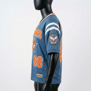 Maillot de football personnalisé pour femmes, respirant, en micro-mesh polyester, bleu poussière, orange, blanc, panneaux contrastés, maillot de football pour femmes - Product Image 2