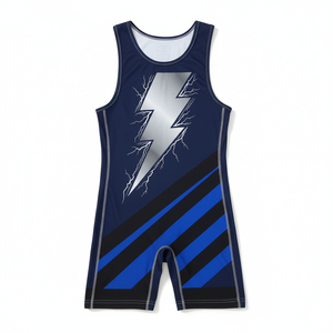 Singlet de Lucha Ajustado con Estampado de Cuadrícula Azul por Sublimación, Unisex para Adultos, de Nailon Transpirable de 160g, Ropa para Deportes de Combate - Product Image 4