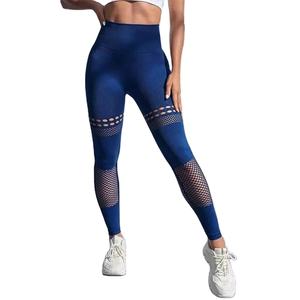Top Trending Women Seamless Mesh Leggings High Waist Hip Lifting Gym Workout Slim High Elastic Knitting Yoga <b>Tights</b> OEM Service - Product Image 3
