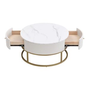 Tavolino da Caffè Moderno Rotondo in Finto Marmo da 31,5 Pollici con Cassetti per Soggiorno con Funzioni di Stoccaggio - Product Image 6