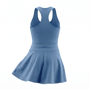 Women's Blue Sleeveless Tennis <b>Dress</b> With Drawstring Waist Fitted Sporty Style Summer Wear Moisture Wicking Breathable Quick Dry - Product Image 6
