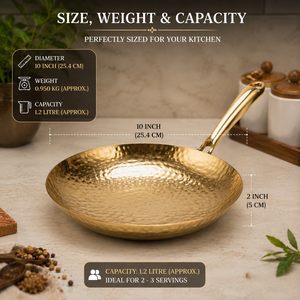 Hammered Brass Fry <b>Pan</b> with Handle | Premium Brass <b>Skillet</b> for Cooking | Traditional Indian Frying <b>Pan</b> | Heavy Duty Kitchen Cook - Product Image 5