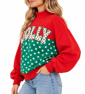 Custom <b>Women's</b> <b>Christmas</b> Mock Neck <b>Sweatshirt</b> Dress Oversized Holiday Pullover with Polka Dot Bottom and logo Cozy Winter Casual - Product Image 2