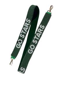 Cordón de poliéster verde con texto de estrellas blancas GO y cierre de mosquetón con cuentas - Product Image 3