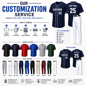 Conjunto de Uniforme de Béisbol Personalizado, Jersey con Botones y Pantalones, Venta al Por Mayor, Ropa de Béisbol Sublimada para Equipos, Fabricante OEM - Product Image 4