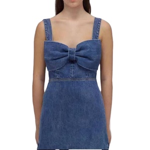 Tùy Chỉnh OEM Không Tay Chiều Dài Đầu Gối Trở Lại Bow Tie Đính Cườm Womens Sexy Thanh Lịch Buổi Tối Denim Bodycon Nhà Máy Nhà Sản Xuất - Product Image 1