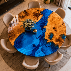 Mesa de Centro Redonda de Madera Maciza y Resina Epoxi Azul, Diseño Moderno y Ecológico, para Uso en Diwali, Fabricante - Product Image 2