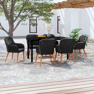 Set da Pranzo da Giardino Nero per 6 Persone, Arredamento da Esterno Resistente alle Intemperie, Design Contemporaneo con Struttura in Legno Massello - Product Image 1