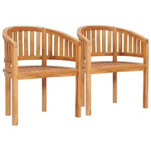 Ensemble de 2 chaises banane en teck massif, fauteuils de jardin incurvés pour patio - Product Image 1