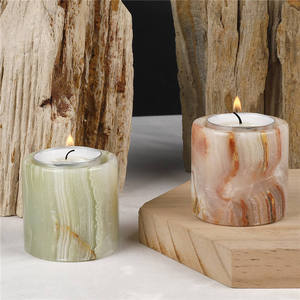 Pot à bougie cylindrique en pierre, motif marbre naturel, résistant à la chaleur, décoration d'intérieur - Product Image 6