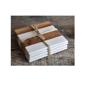 Juego de 4 posavasos de madera y mármol de Acacia con tiras blancas para café, bebida, té, posavasos para mesa de comedor, posavasos para decoración moderna del hogar - Product Image 2