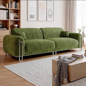 Sofá Moderno de Dos Plazas en Tela Verde con Patas Metálicas, Respaldo Acolchado y Brazos Acolchados, Muebles para Sala de Estar - Product Image 3