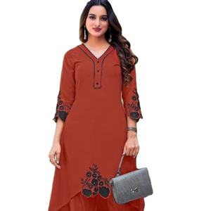 Heavy Chinnon Handwork Kurti avec Salwar Kameez Quick Dry Regular Fit pour toutes les occasions et fêtes Vêtements indiens et pakistanais - Product Image 1