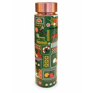 Carafe en cuivre pour chevet, bouteille d'eau en cuivre, motif oriental, gourde de voyage portable avec couvercle, design vert - Product Image 5