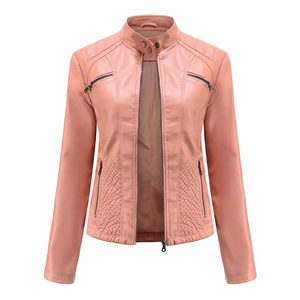 Women's PU Leather Motorcycle Jacket Autumn Waterproof Breathable Warm Embroidered Logo Decoration Casual Wear Reasonable Price - Product Image 4