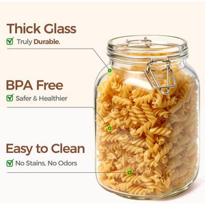 Airtight 3-Lid Glass Canister Set 51oz Clear Food Storage Jars Square <b>Kitchen</b> <b>Pantry</b> Organization Containers - Product Image 3